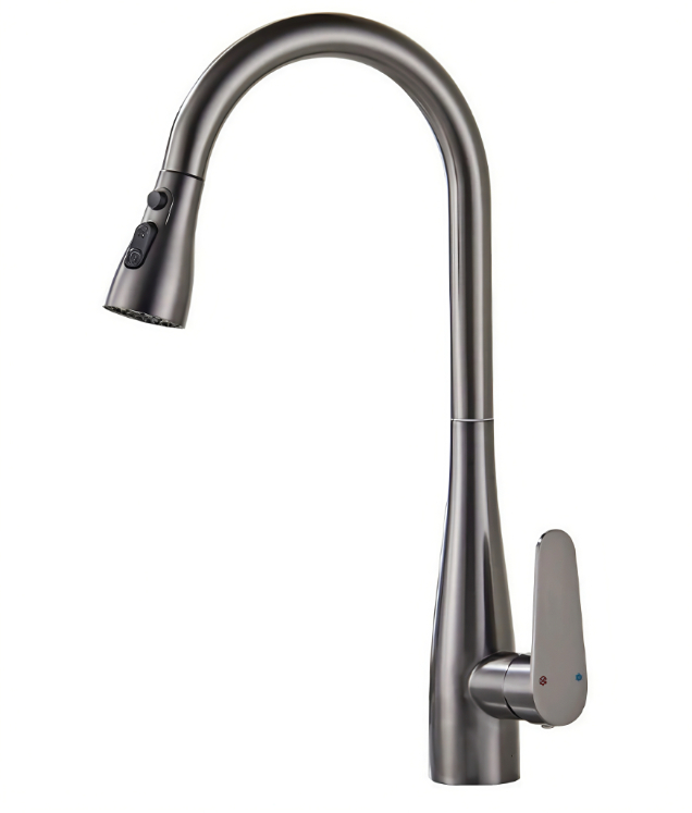 Gunmetal Grey High-Arc Gooseneck kuuma ja kylmä keittiön ulosvedettävä hana